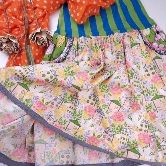 New Matilda Jane Pink Floral Green Blue Boho Striped High Waist Skirt Sz… - Picture 7 of 12